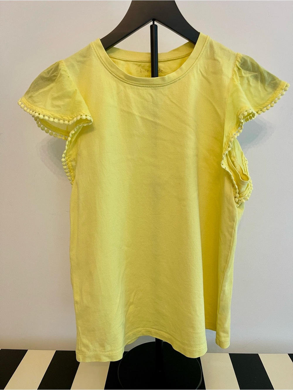 Kate Spade Yellow Pom-Trim Flutter Sleeve Tee